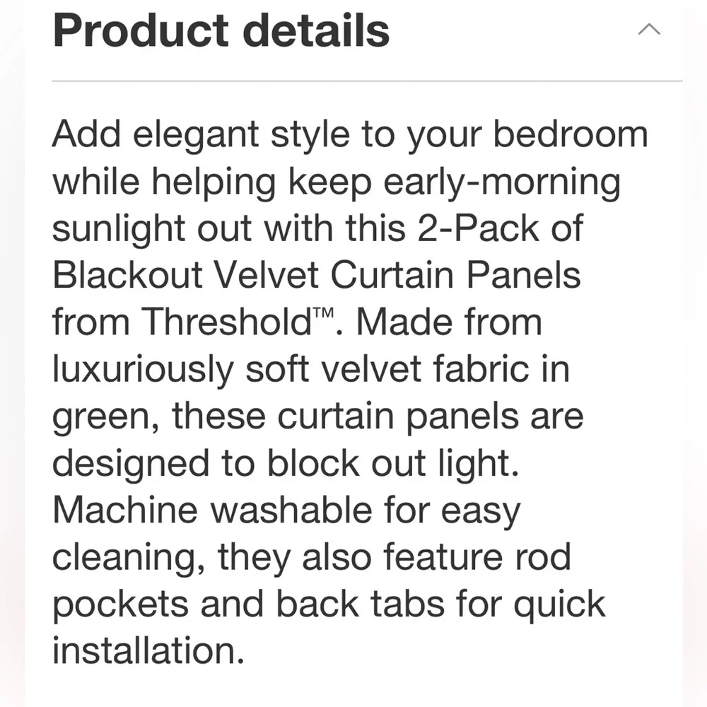 THRESHOLD NWT 2pc blackout velvet curtain panels -green -63”